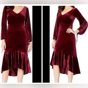 NWT Taylor Burgundy Velvet Flounce Dress 2 1104M